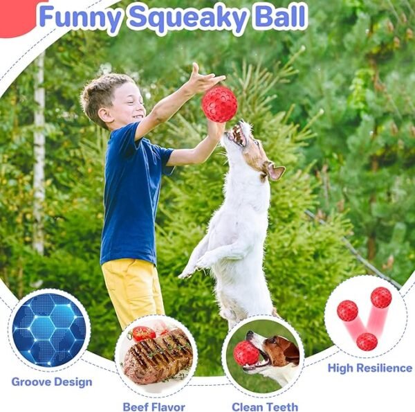Indestructible Squeaky Dog Balls, Dog Toys for Aggressive Chewers Large Breed for Relieving Anxiety, Tough Dog Chew Toys Balls for Aggressive Chewers, Outdoor Squeaky Dog Toys for Large Dogs - Image 4