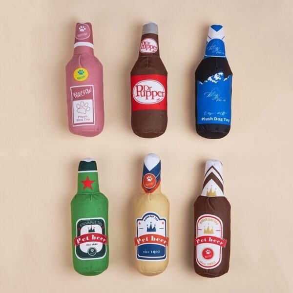 Funny Cute Plush Squeaky Dog Toys Beer and Drinks Chew Toys - Image 5