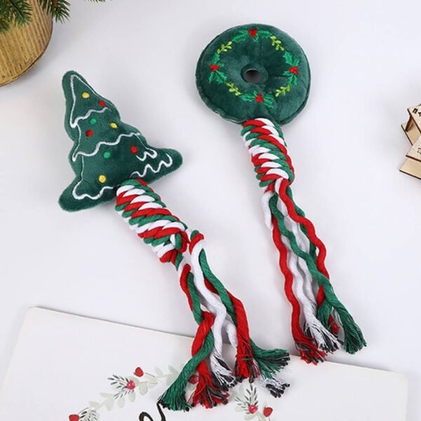 Christmas Linen Cotton Rope Teeth Cleaning Interactive Plush Dog Toy - Image 5