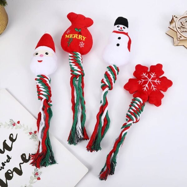 Christmas Linen Cotton Rope Teeth Cleaning Interactive Plush Dog Toy - Image 4