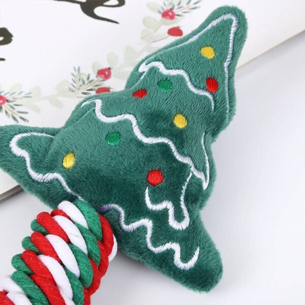 Christmas Linen Cotton Rope Teeth Cleaning Interactive Plush Dog Toy - Image 2