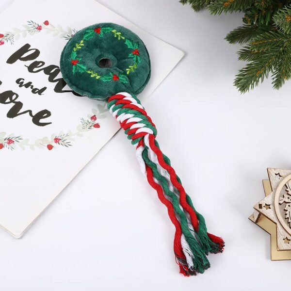 Christmas Linen Cotton Rope Teeth Cleaning Interactive Plush Dog Toy - Image 6