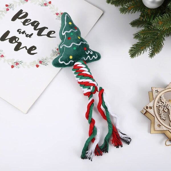 Christmas Linen Cotton Rope Teeth Cleaning Interactive Plush Dog Toy - Image 7