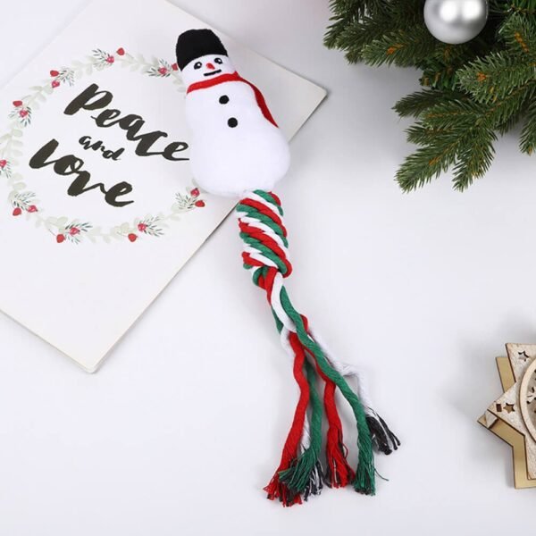 Christmas Linen Cotton Rope Teeth Cleaning Interactive Plush Dog Toy - Image 8
